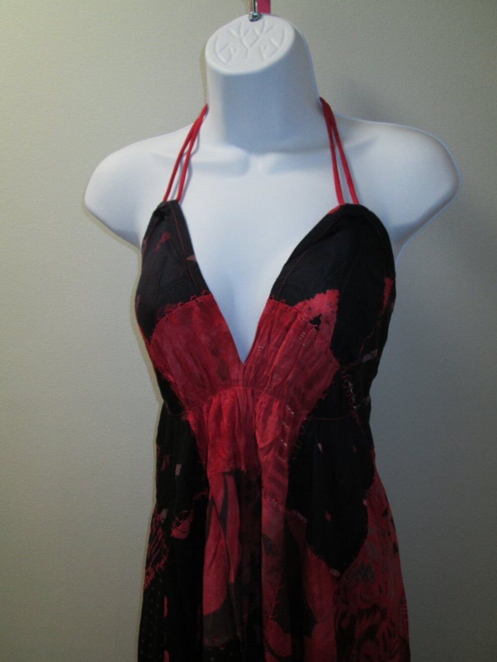 Red Patchwork Boho Ananta Halter Dress NWT OS - Picture 5 of 11